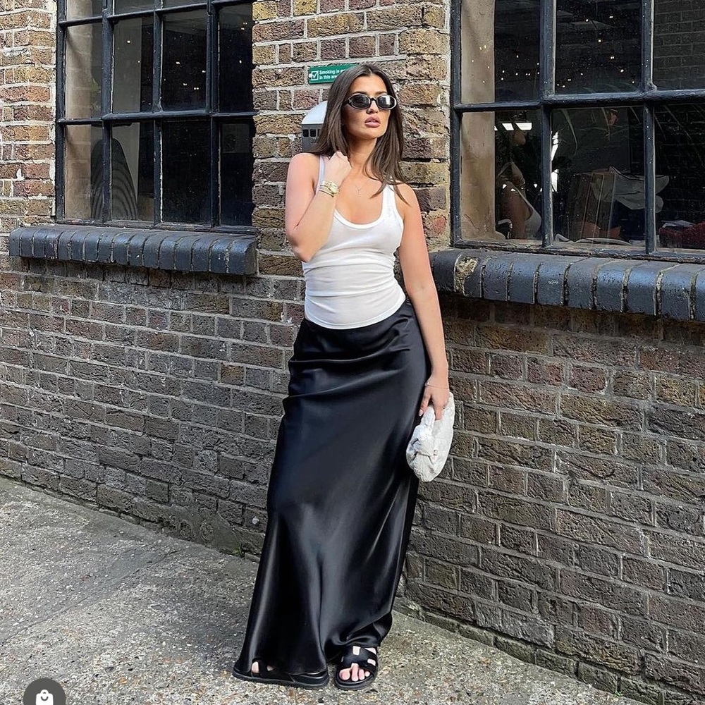 Because of Alice SATIN SLIP MIDI SKIRT - L